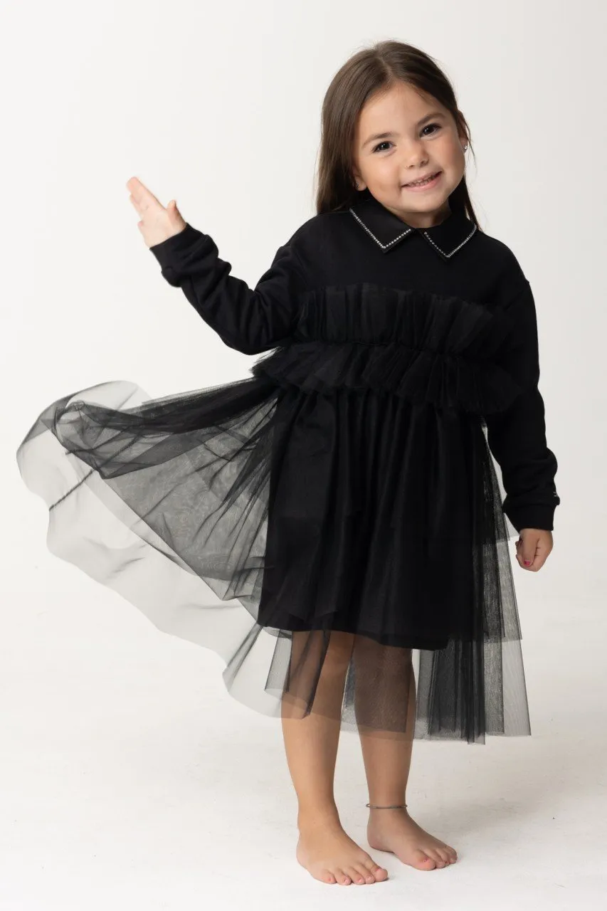 Abito in felpa con gonna in tulle Nero